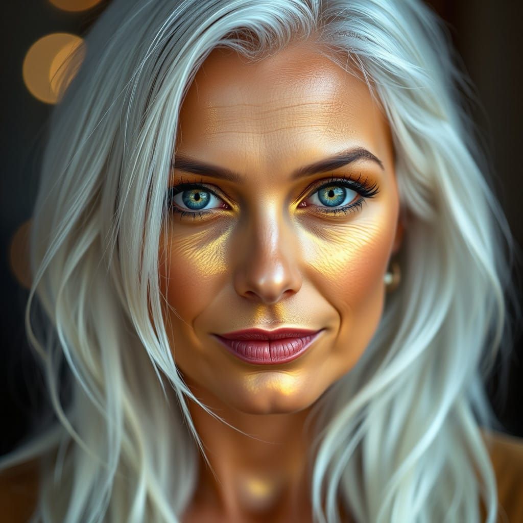 Woman with Vibrant Golden Skin in Close-Up Portrait
