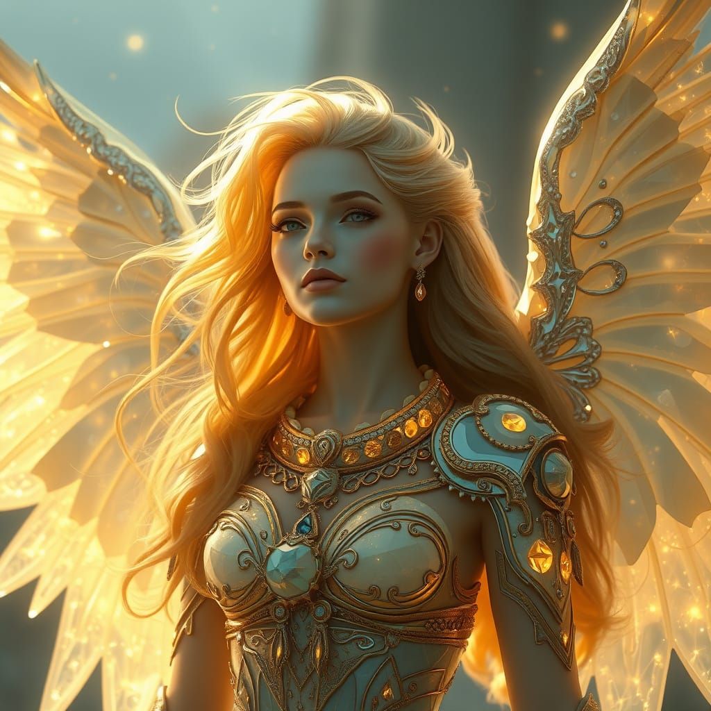 Radiant Angelic Being with Golden Crystal Hair