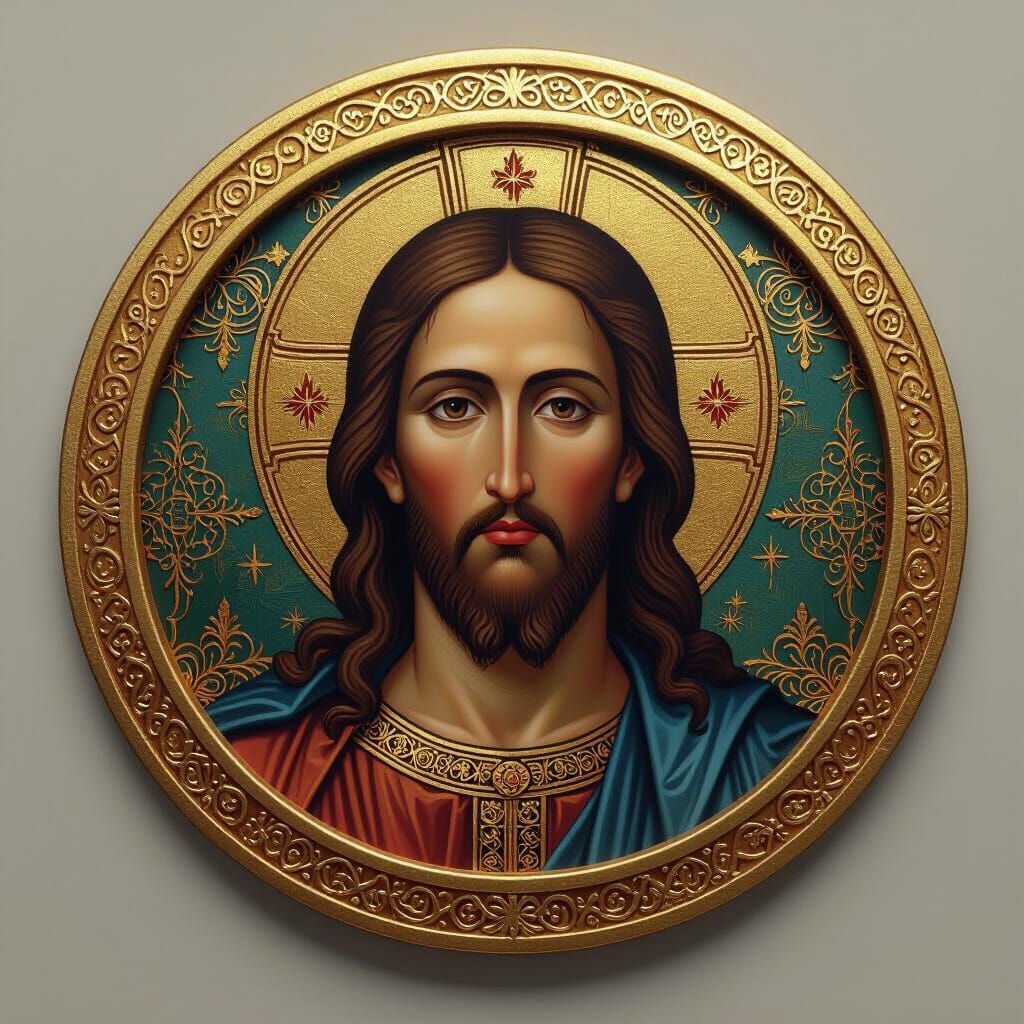 Intricate Orthodox Icon of Jesus Pancreator with Byzantine P...