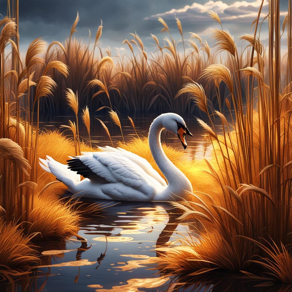 Ethereal Swan in Golden Paradise