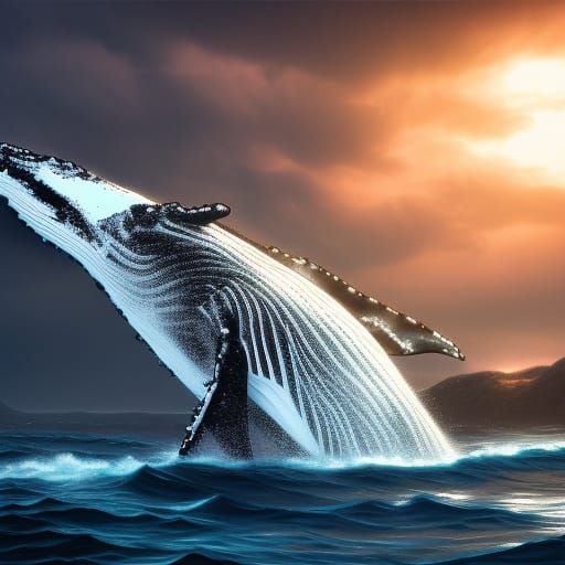 Surreal Blue Humpback Whale in Dreamlike Deep Sea Landscape