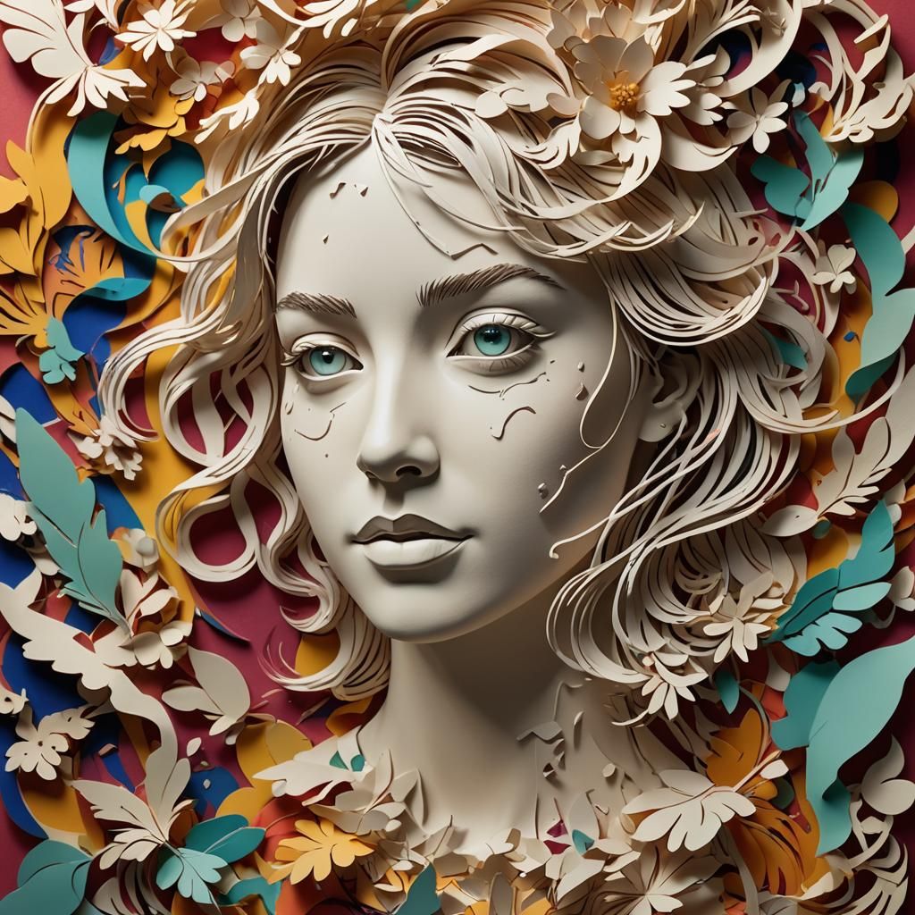 Hyperrealistic Kirigami Woman in Optical Illusion