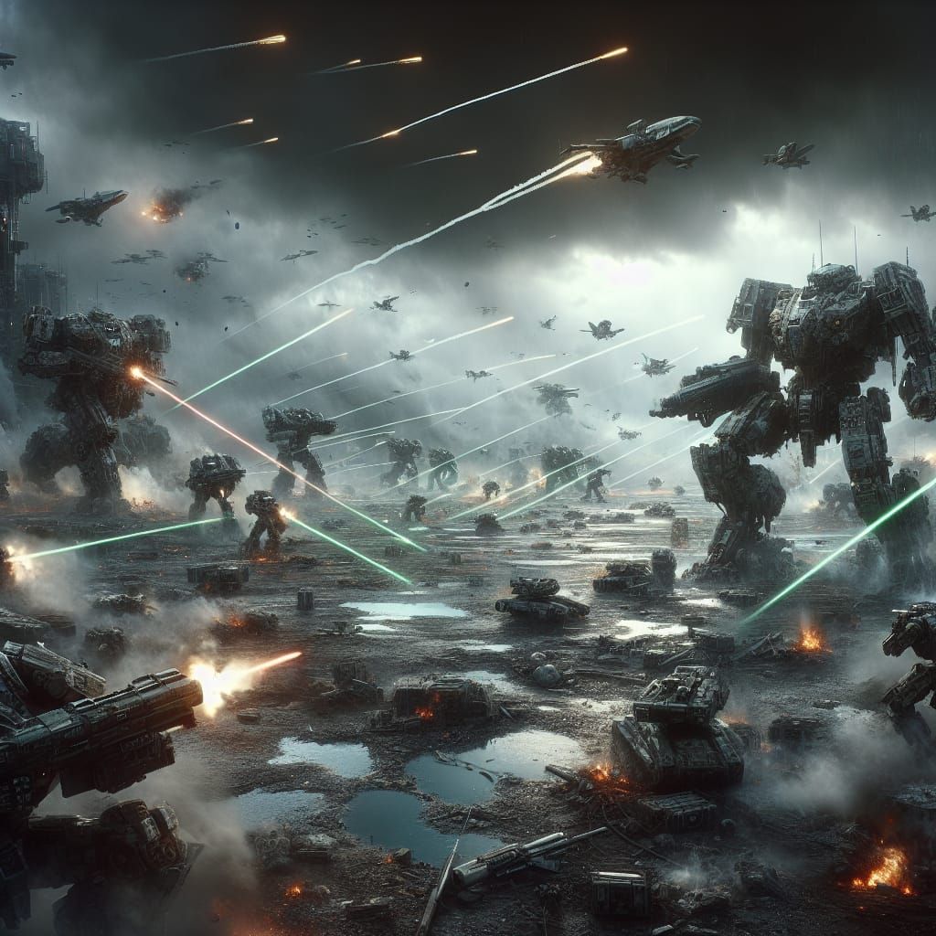 Cyberpunk Apocalypse: Battle-Worn Robots Engage in Grim Warf...