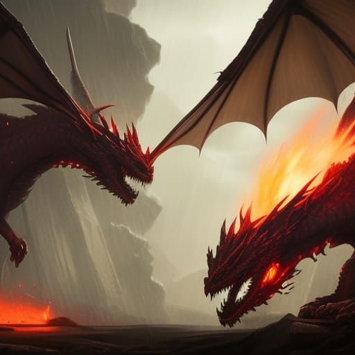 Dragons Clash: Dark Fantasy Art in 8K Resolution