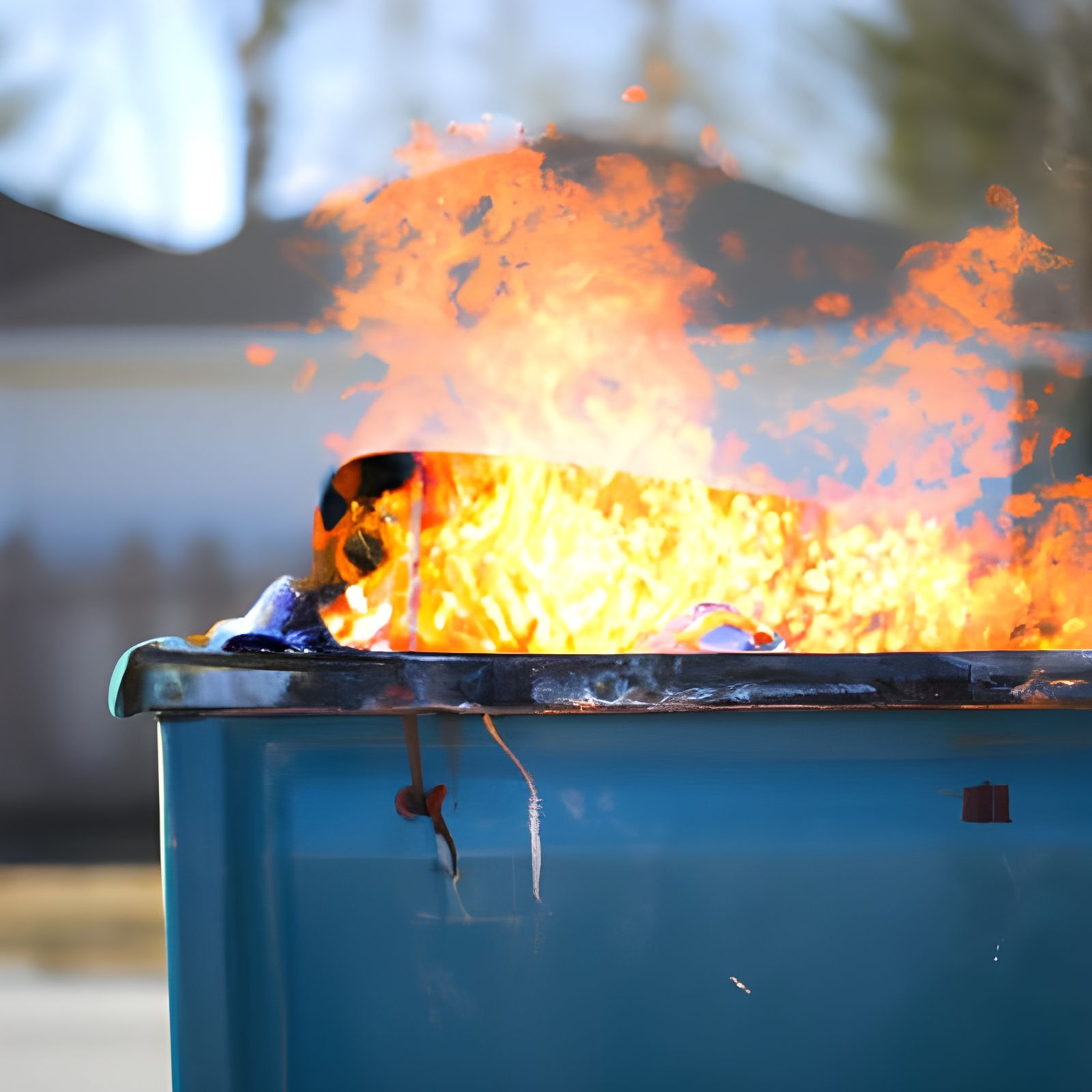 Flaming Dumpster in Vibrant Sunlight