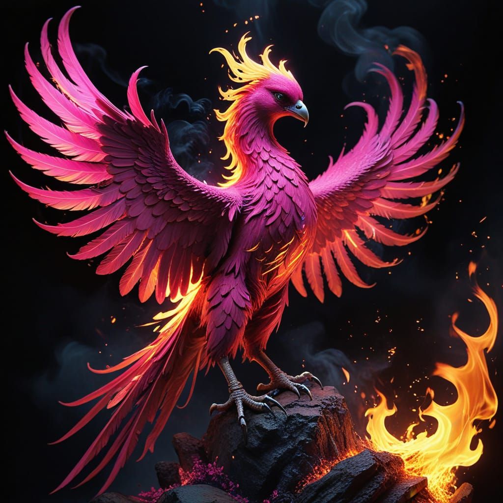 Vibrant Phoenix in a Blaze of Colorful Flame