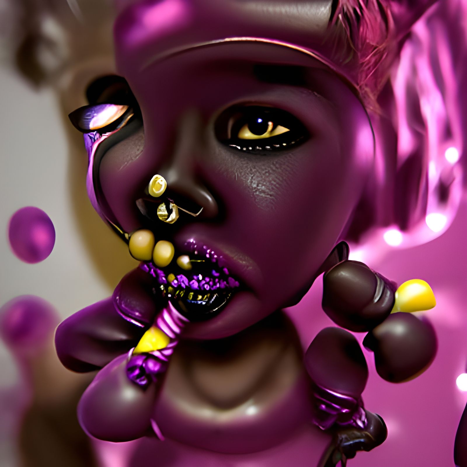Hyperrealistic Voodoo Doll in Rich Purple and Gold