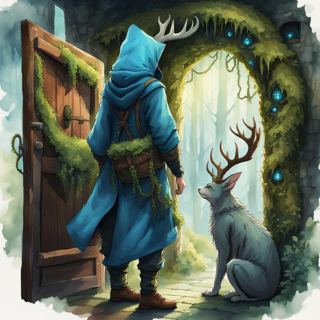 Whimsical Rogues Discover Secret Door in Dark Fantasy Style