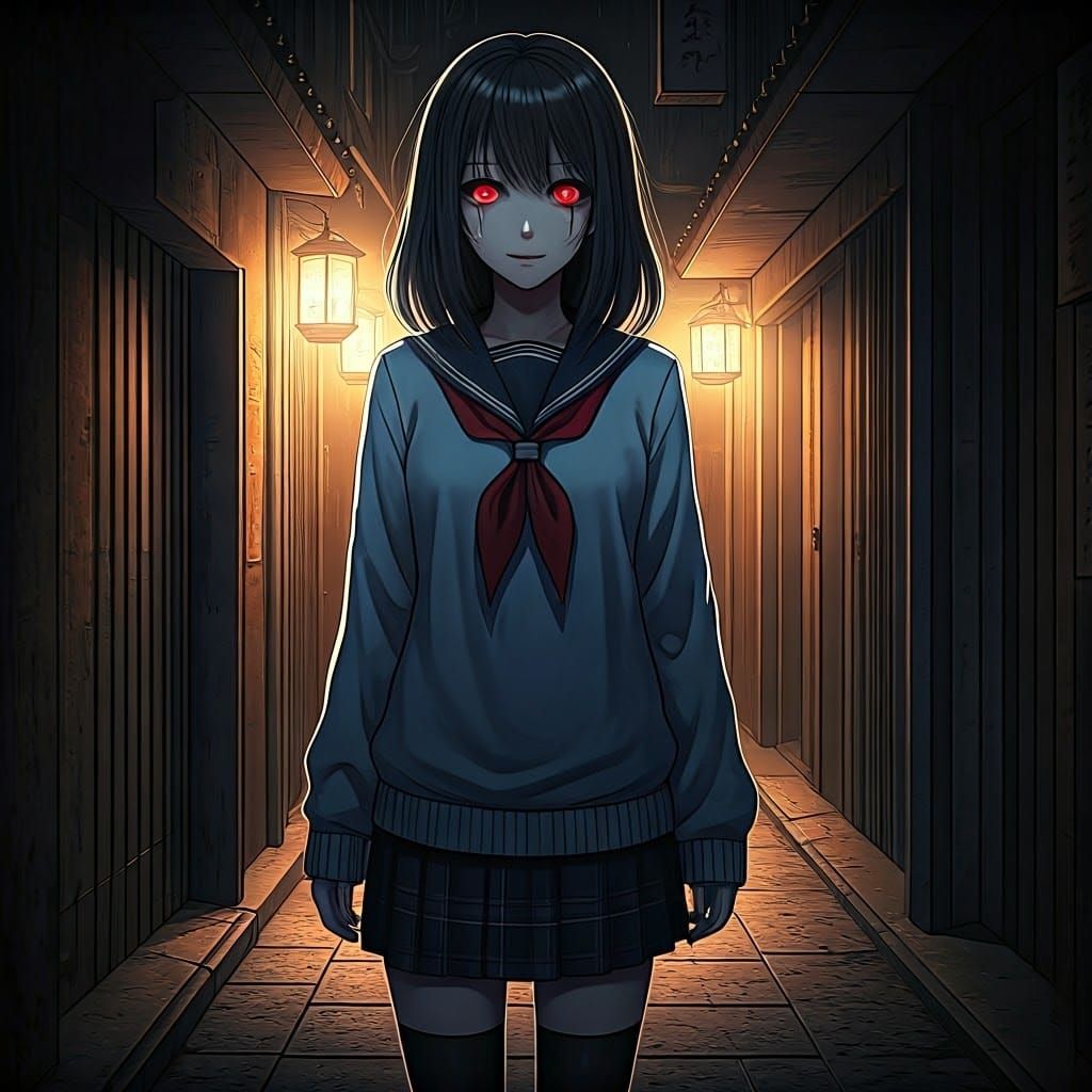 Eerie Stalker Anime Girl in Manga Style