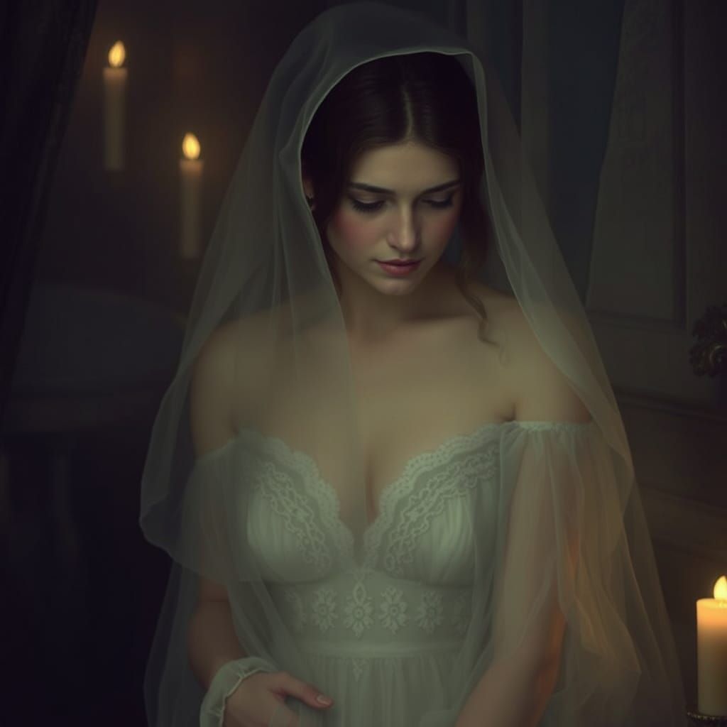 Misty Pre-Raphaelite Bride in Candlelit Intimacy