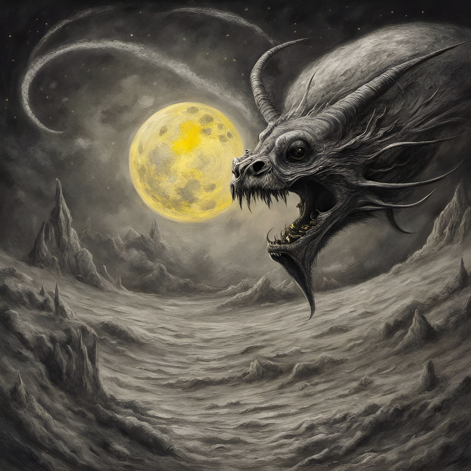 Cosmic Apocalypse with Fierce, Winged Creature