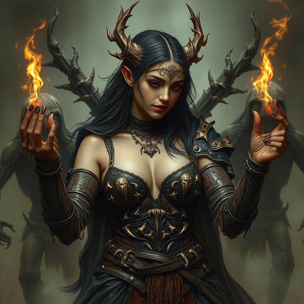 Mystical Bare-Chested Bone Mage Conjuring Magic