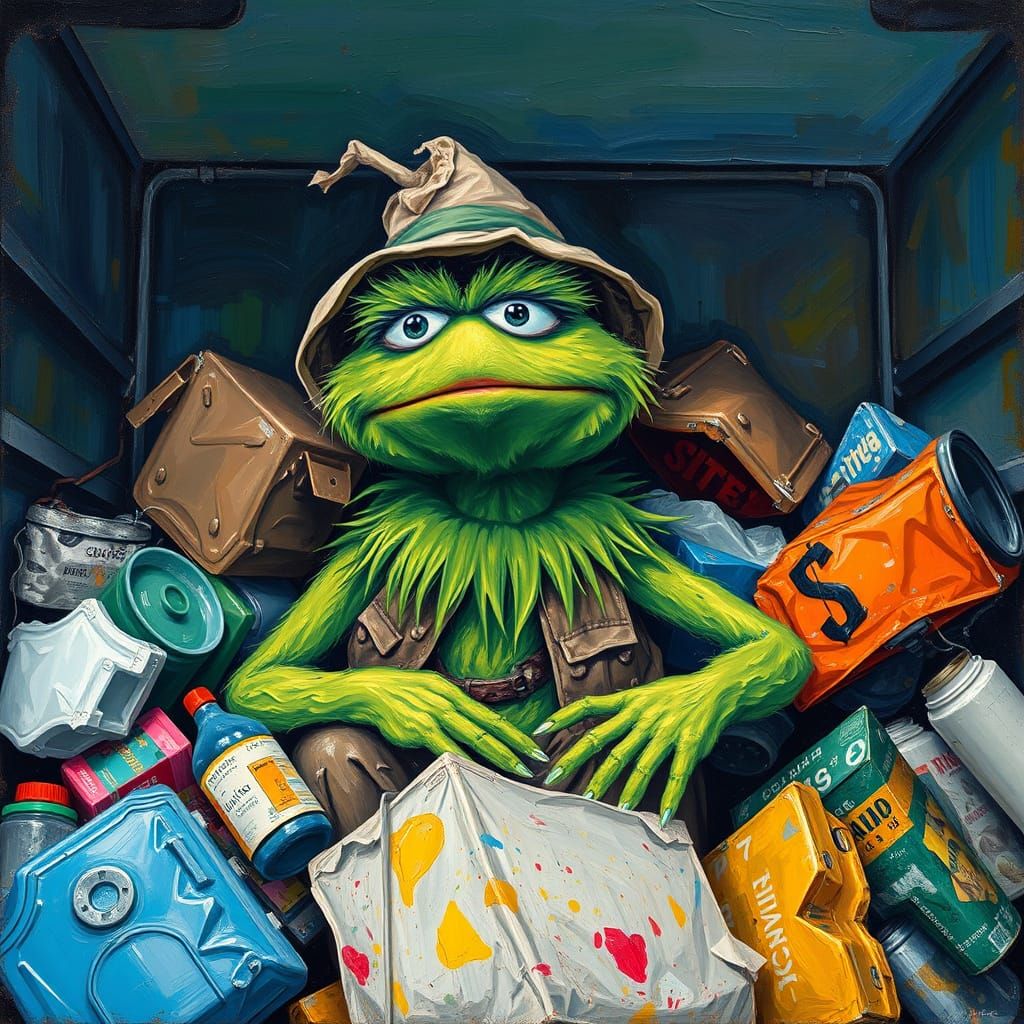 Oscar the Grouch in Garbage Truck: Expressionist Painting