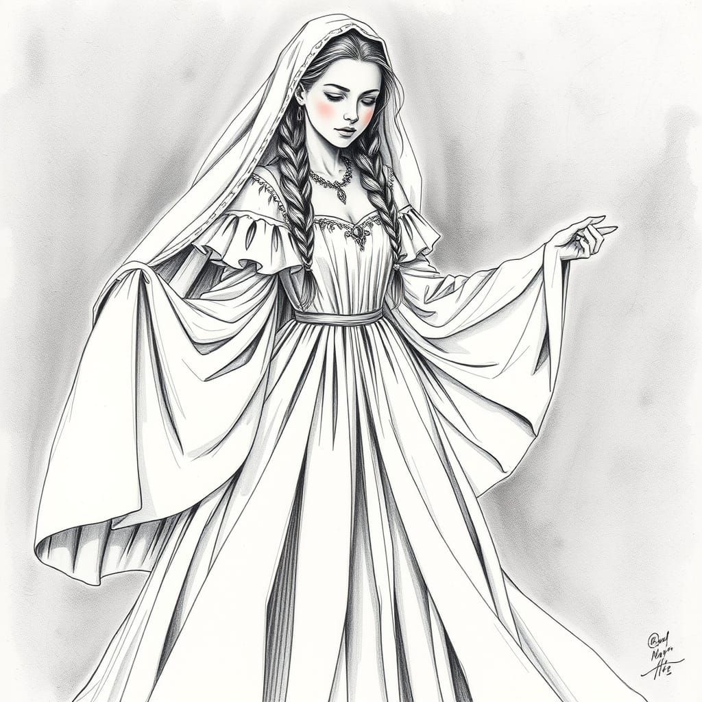 Maid Marian Charcoal Illustration in Historical Style