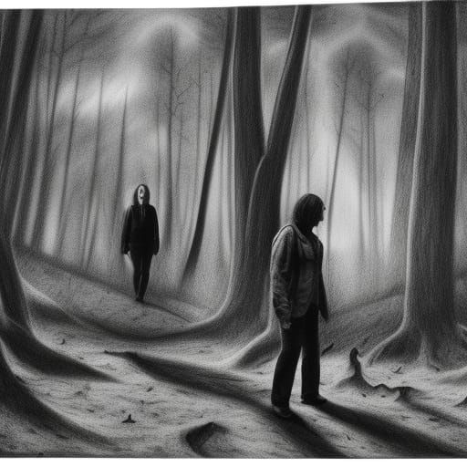 Spooky Forest Scene in Charcoal