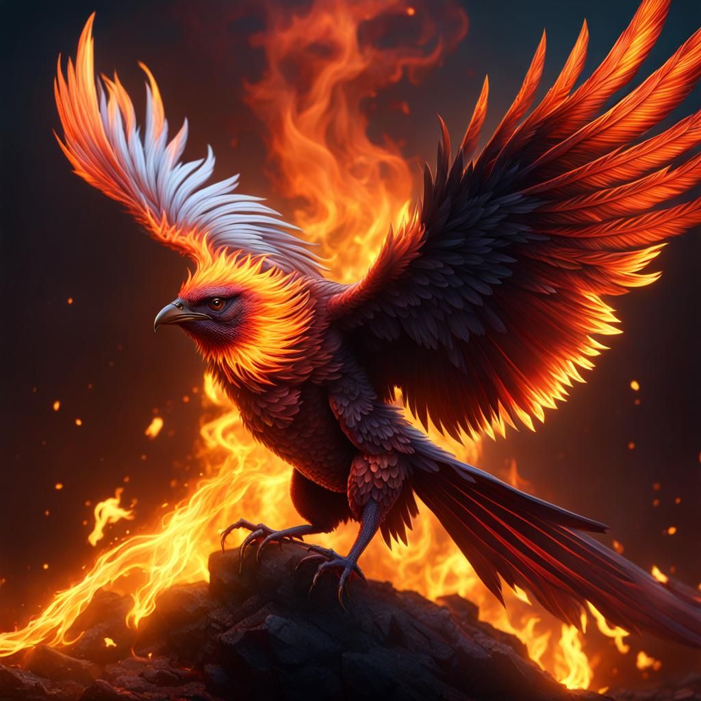 Surreal Firebird in Dark Fantasy Style