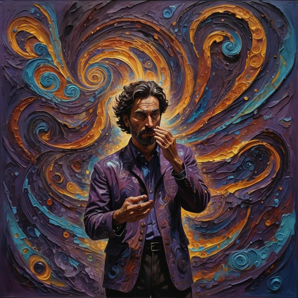 Surreal Oil Painting of a Man in a Dreamlike Atmosphere