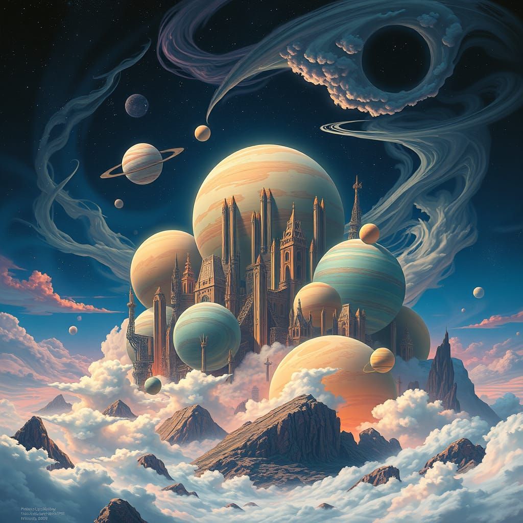 Mystical Planet Pile in Eerie Digital Art Style