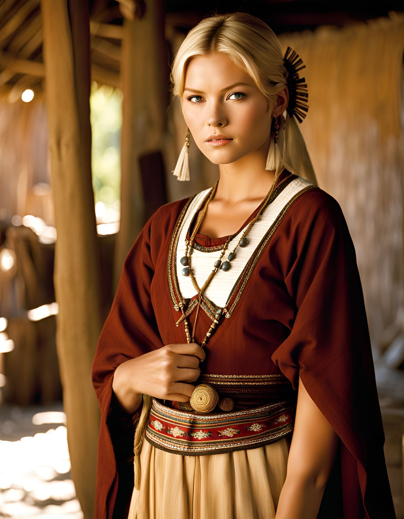 Elisha Cuthbert as a Native Village Girl in Traditional Atti...