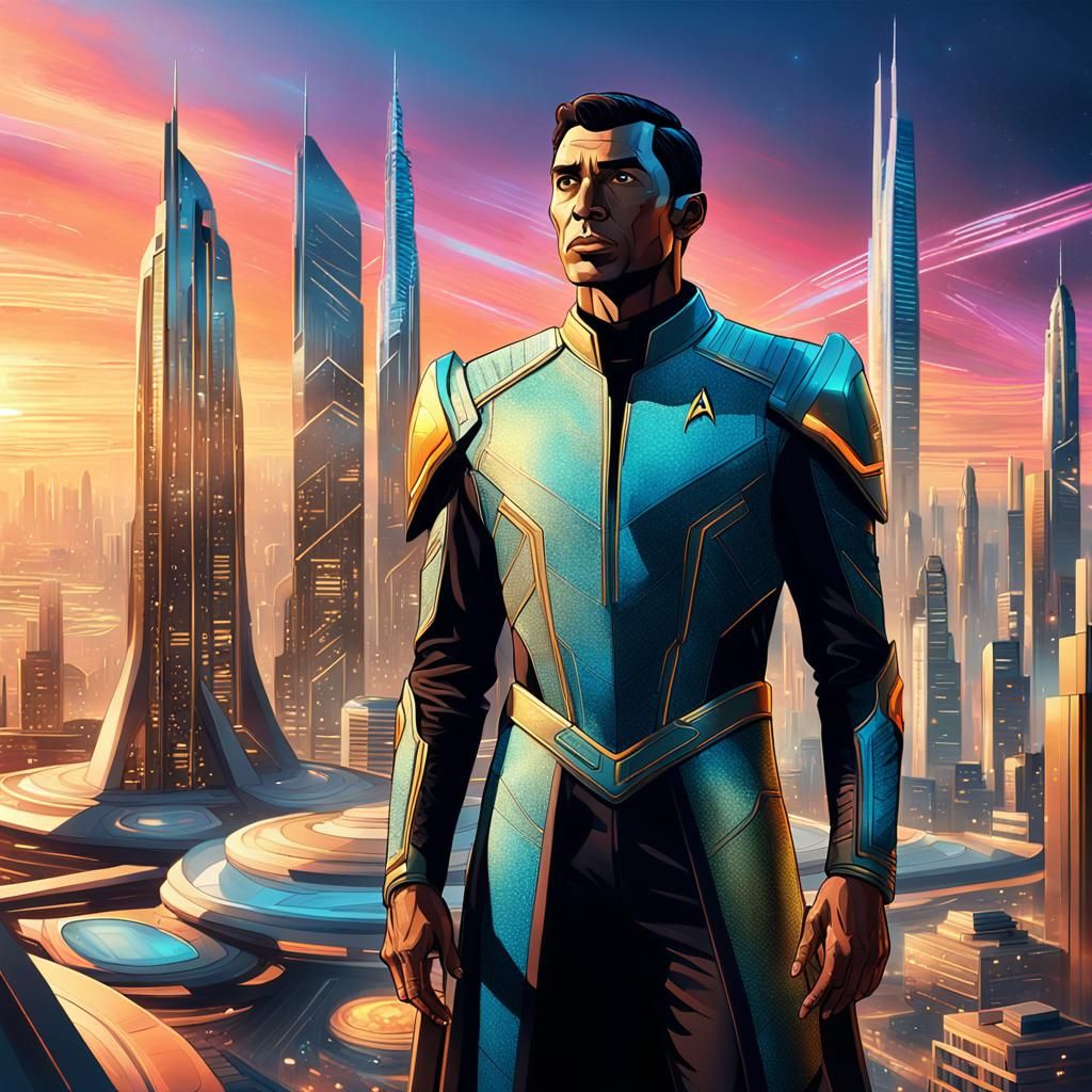 Vulcan Diplomat in Neon Cityscape