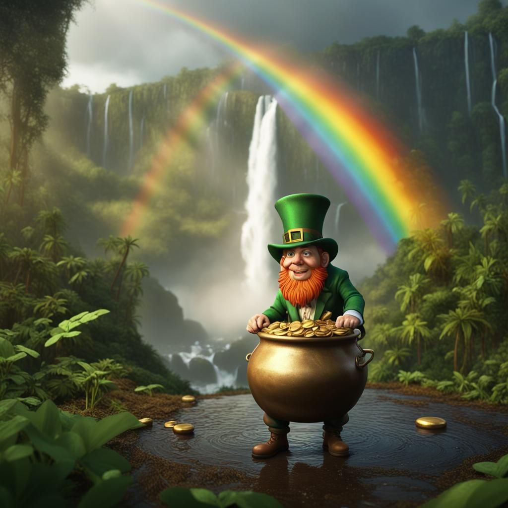 Leprechaun Guardians Treasure at the Rainforest Waterfall