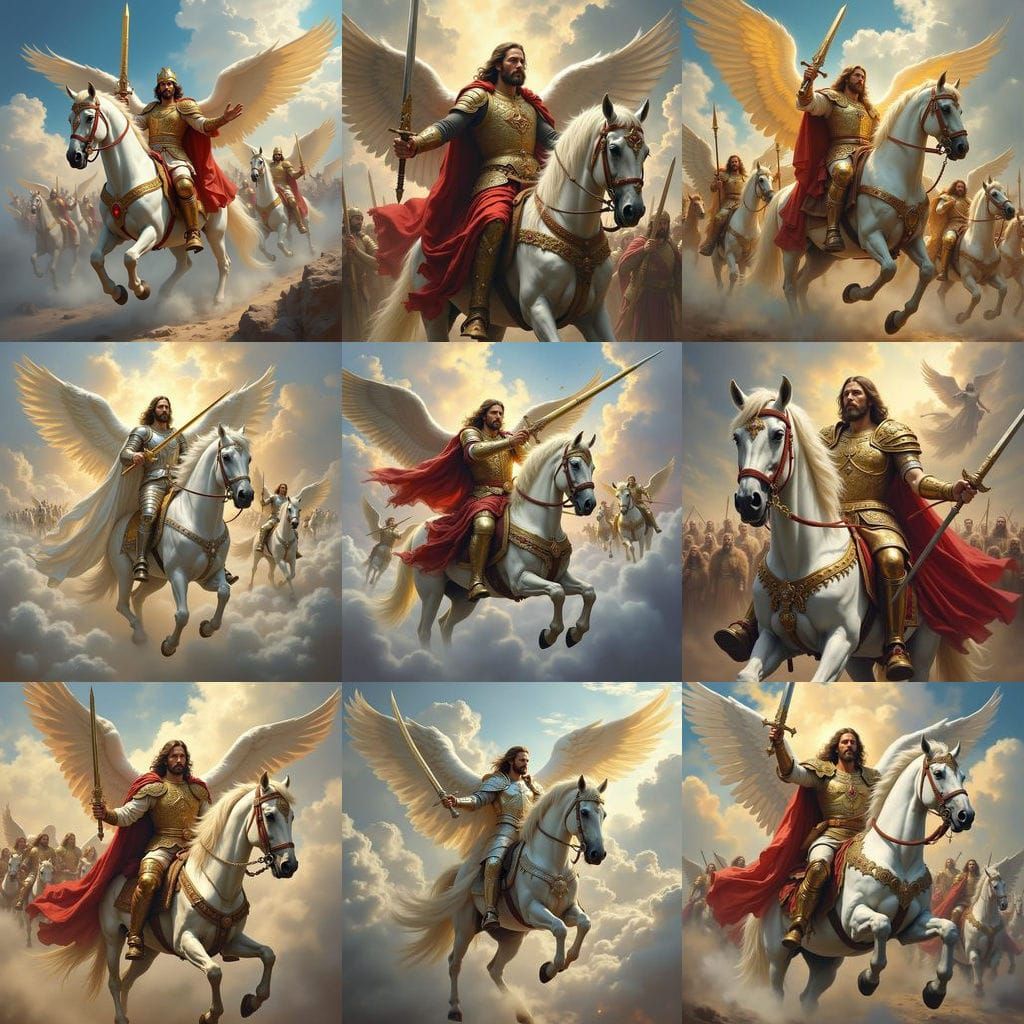Christ the Warrior Leading Angelic Host as Oil Painting