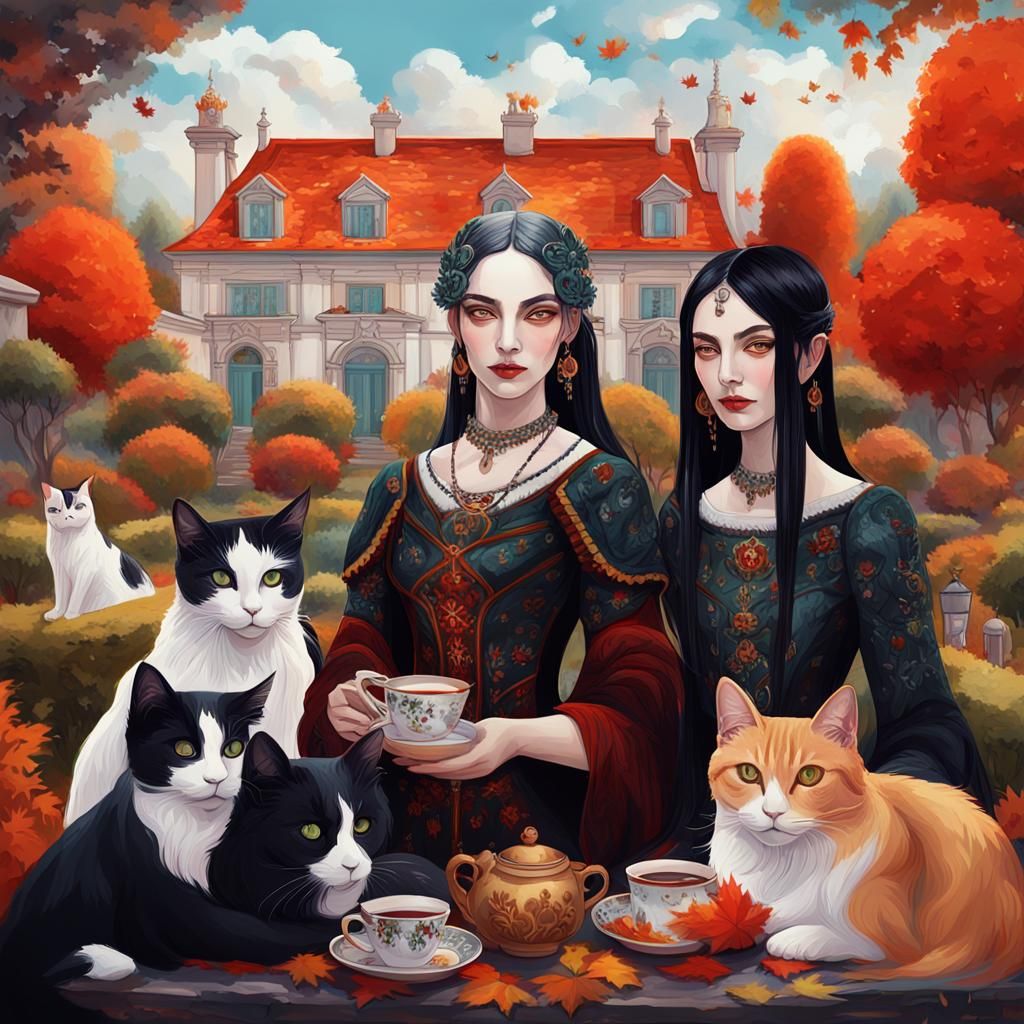 Two Enchanting Gothic Goddesses Bask in Autumn's Warmth unde...
