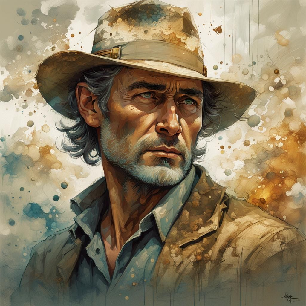 Digital Pointillism Masterpiece of a Rugged Archaeologist