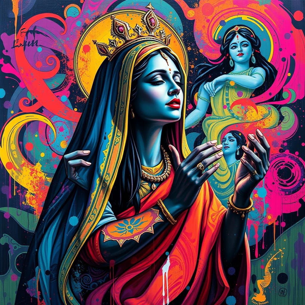 Meera Bai in Devotion: Dynamic Graffiti Art