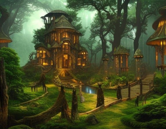 Majestic Elven Village in Treetop Splendor