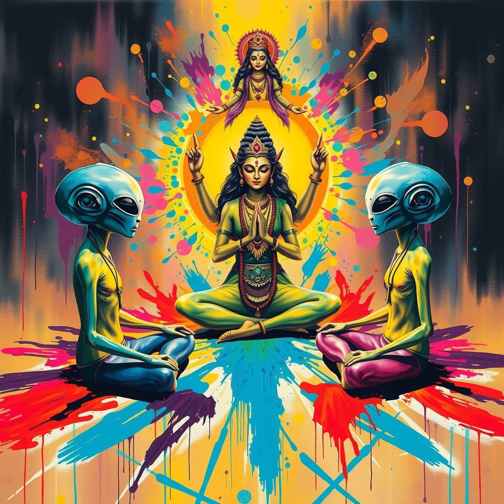 Meditating Aliens in Vibrant Street Art