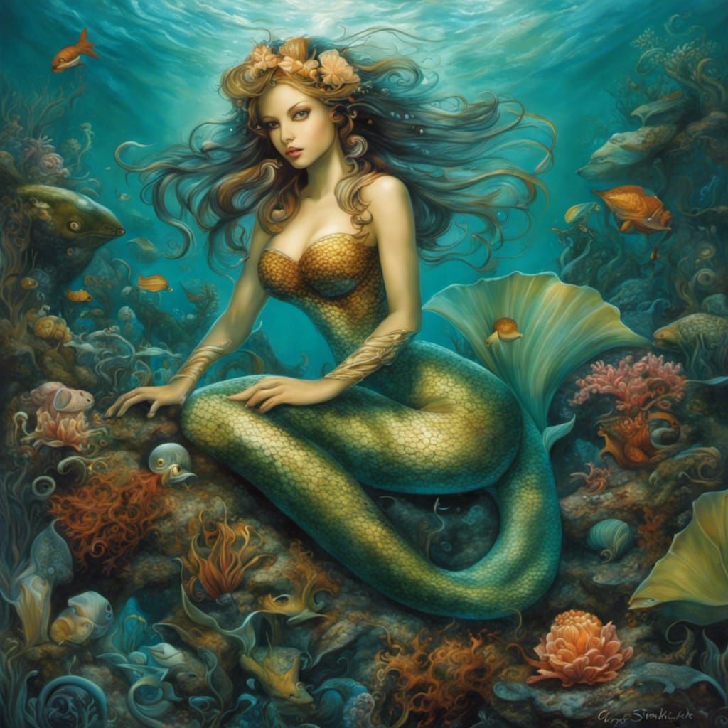 Enchanting Underwater Mermaid Scene in Dreamy Watercolors