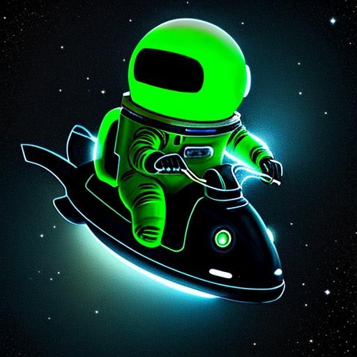 astronaut  riding a bio-luminescent slug.