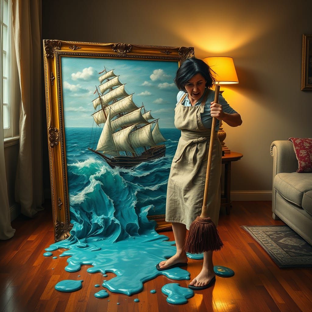 Tormented Woman Contained by Chaos in Oil Paint