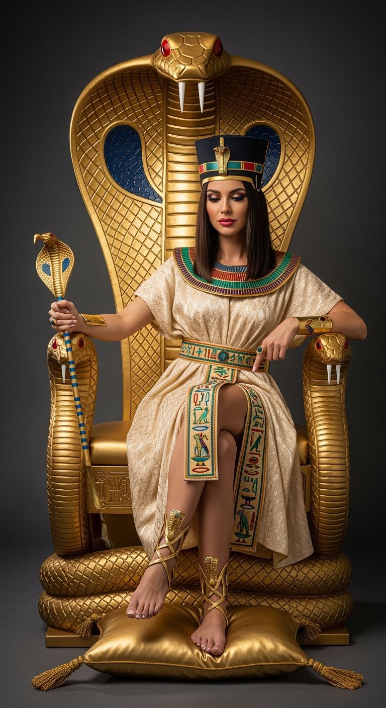 Egyptian Queen on Golden Cobra Throne, Professional Photo