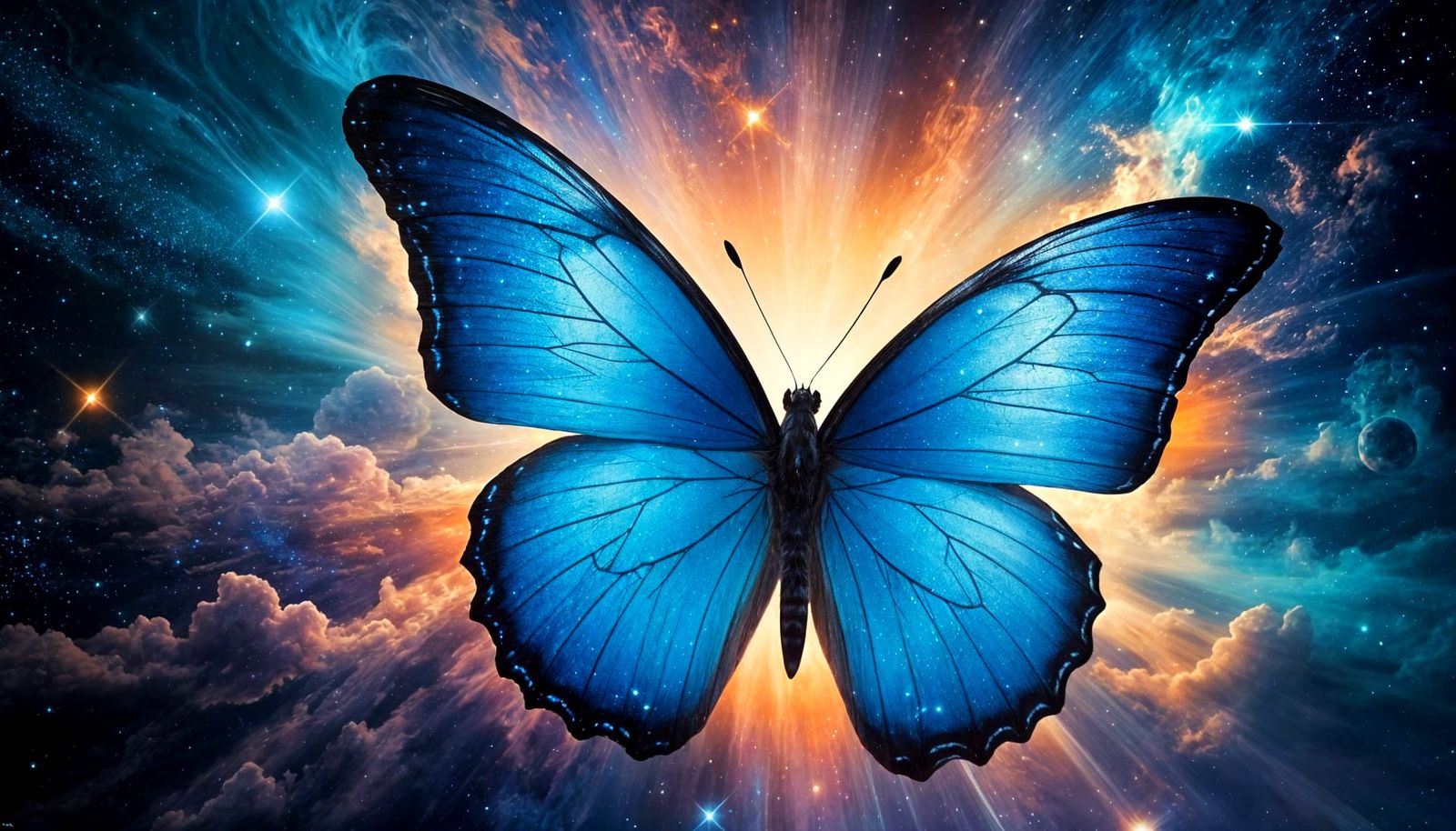 Celestial Blue Butterfly in Shimmering Iridescent Abstractio...