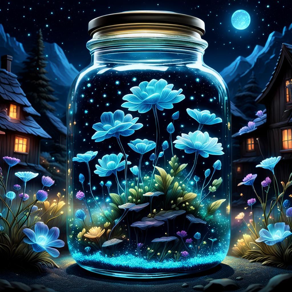 Glass Jar with Luminous Flowers