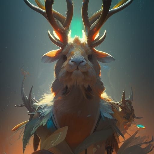 Cyberpunk Jackalope Concept Art in Triadic Color Palette