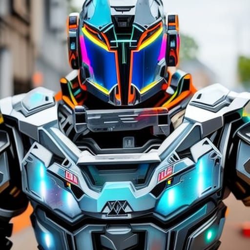 Masterpiece Mech Suit Portrait in Vibrant Graffiti Style