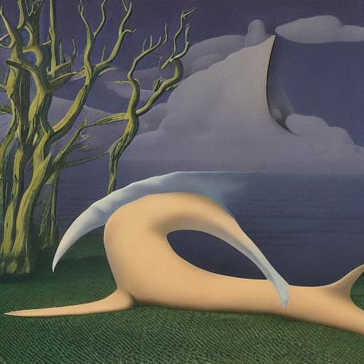 Dreamlike Shark with Wagging Tail in Surrealist Art