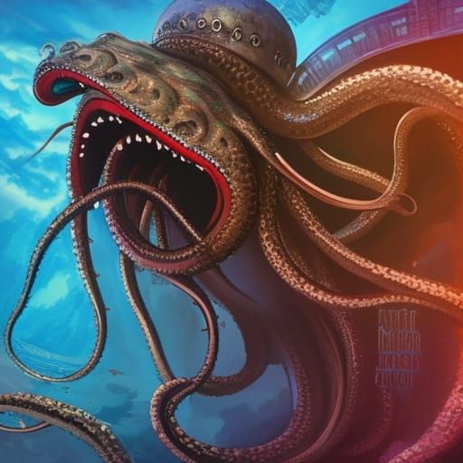 Giant Kraken Floats Over Futuristic Times Square