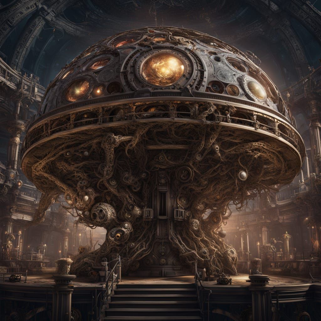 Cosmic Owl on Clockwork Tree in Nebula - Dark Fantasy Art