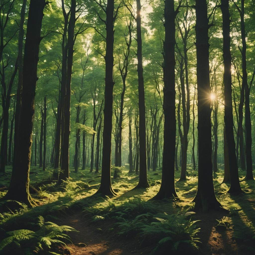 Vibrant Green Forest Scene in Cinematic Film Style