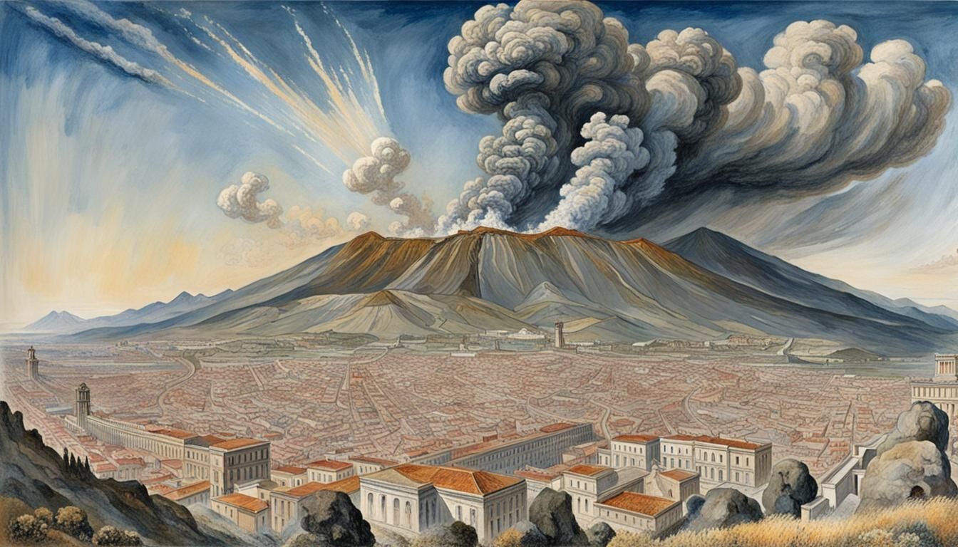 Vesuvius exploding over Pompei