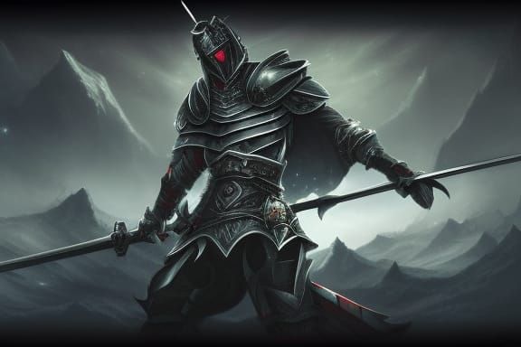 Epic Fantasy Knight under Full Moon in a Starry Night Sky