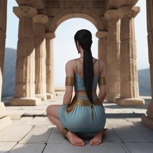 Hyperrealistic Greek Demi Goddess in Ancient Temple