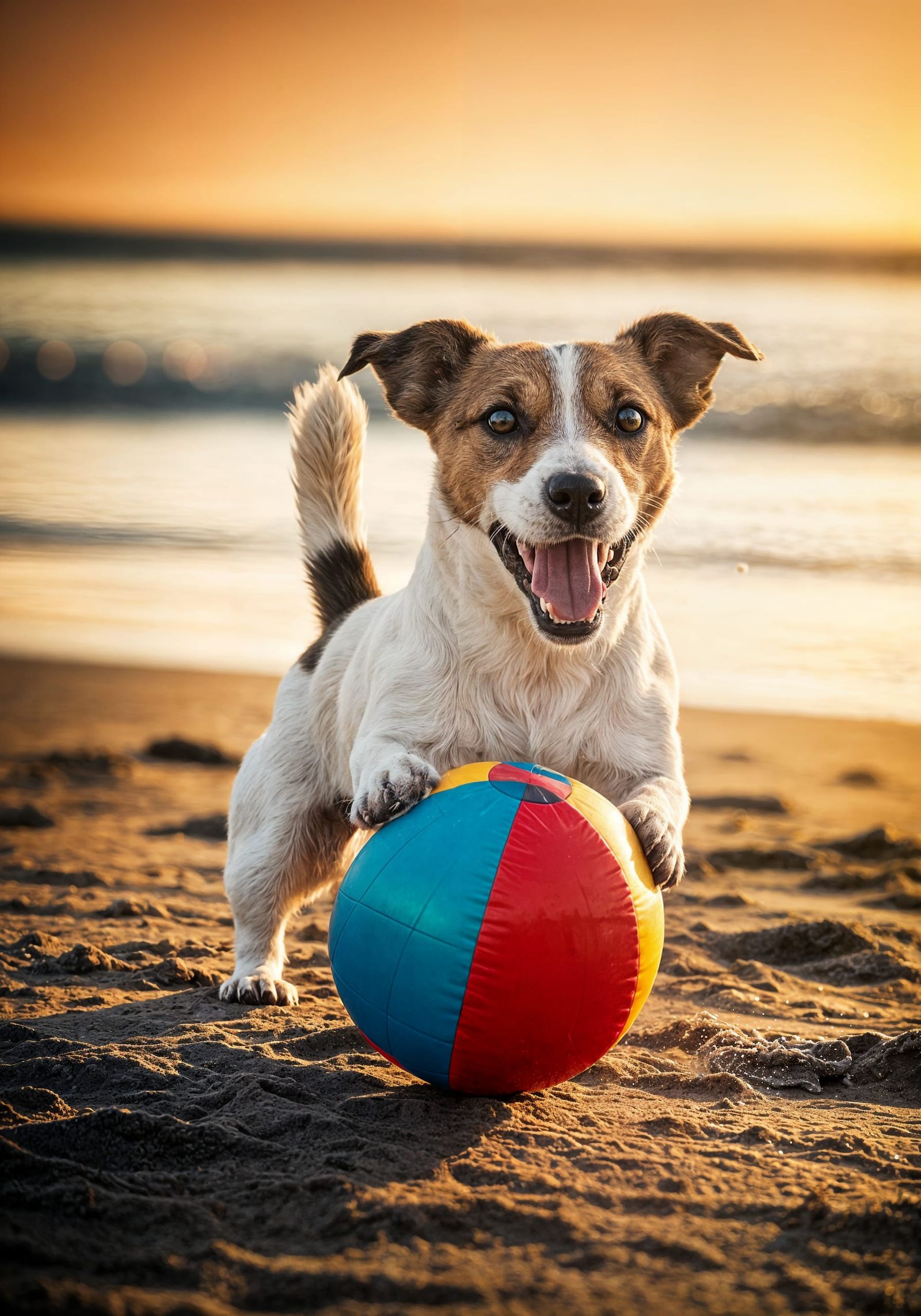 Jack Russel Terrier Plays Ball on Beach: Cinematic