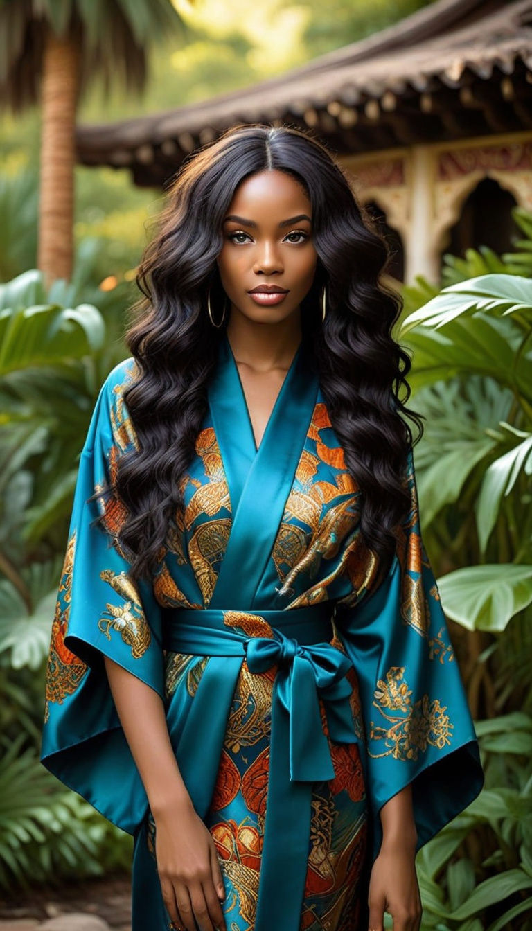 Stunning Nubian Beauty in Vibrant Cloisonne Kimono