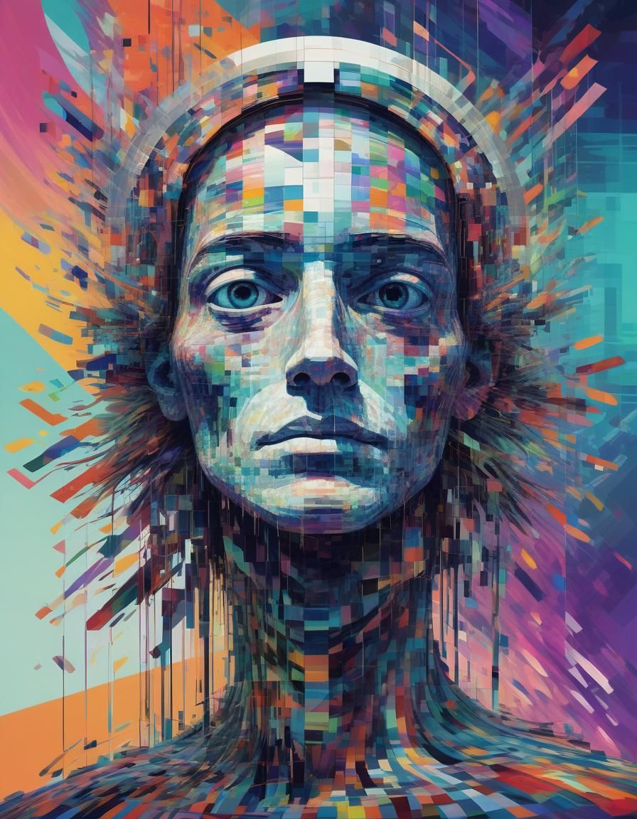 Distorted Reality Figure in Glitchy Digital Painting
