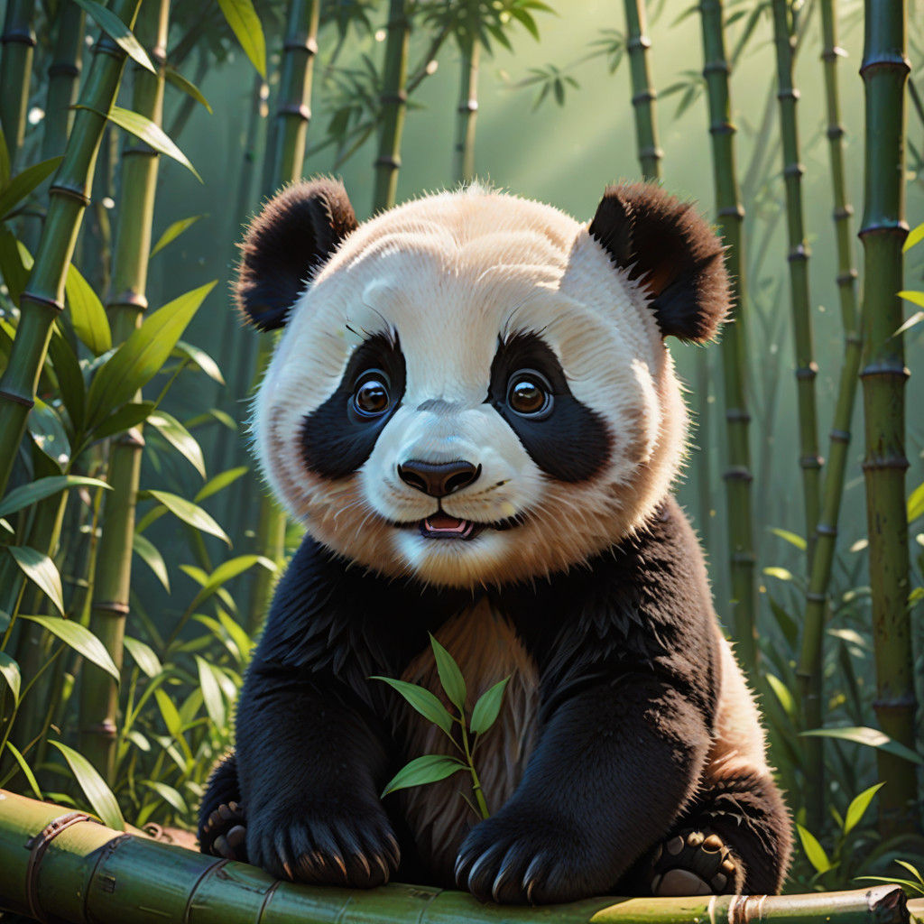 Pixar-Inspired Baby Panda in Vibrant Forest